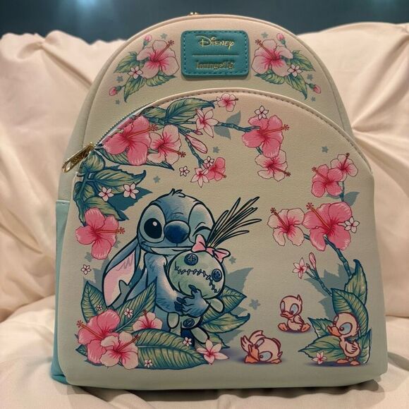 Loungefly X Disney Lilo & Stitch With Scrump Ducklings Floral Mini Backpack NWT - Picture 1 of 6
